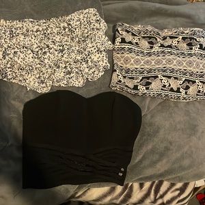 Three strapless crop tops